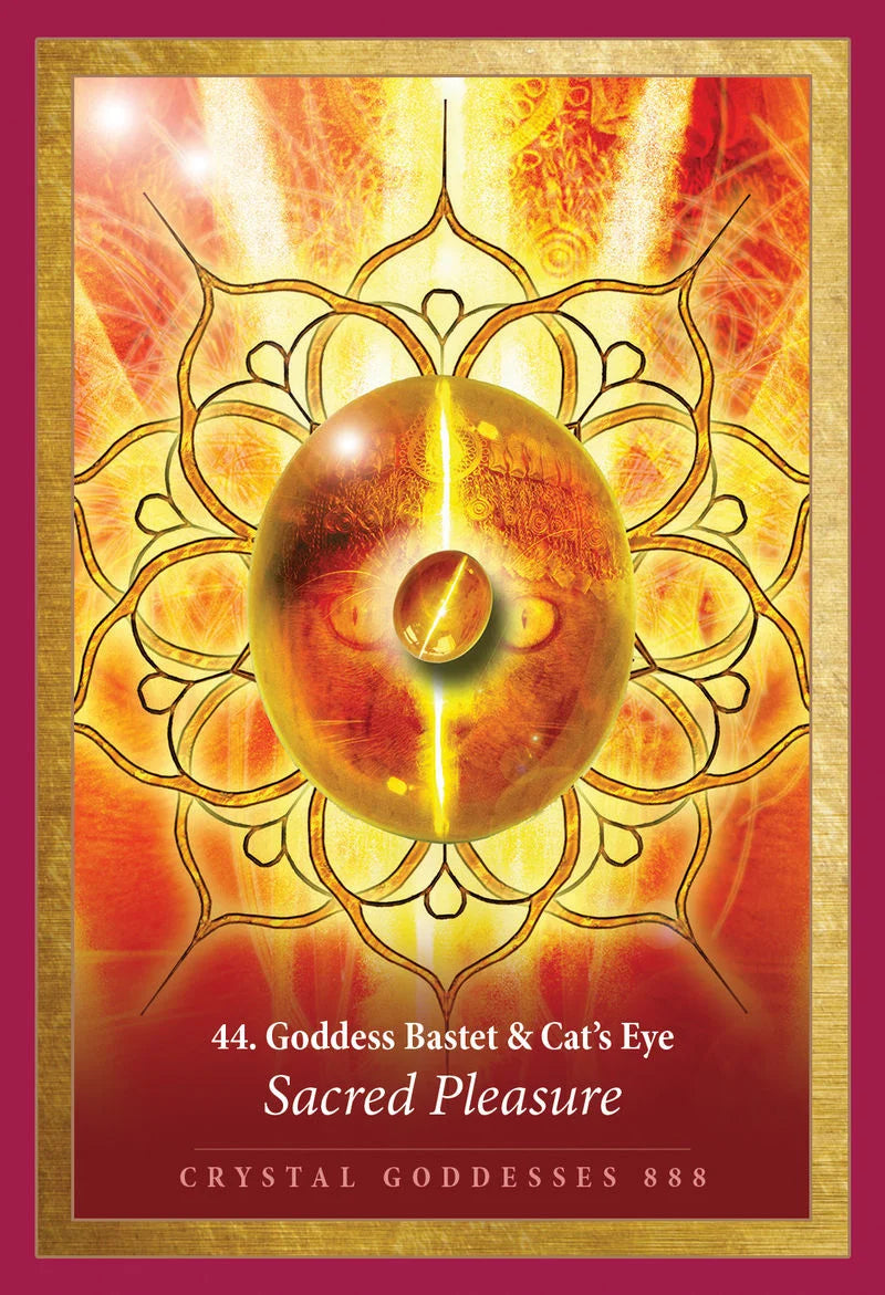 Sacred pleasure card featuring a crystal ball and intricate design on a vibrant background
