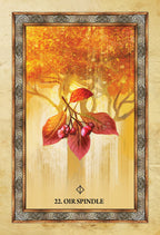 Framed artwork of a branch with red leaves and berries on a warm-toned background, labeled '22. Oir Spindle'.