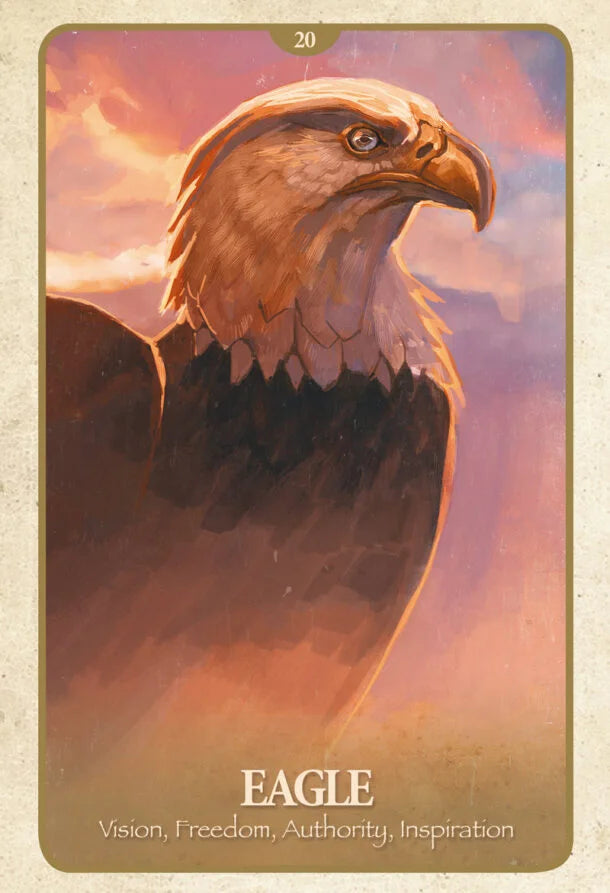 Card featuring an illustration of an eagle with a colorful background