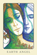 Illustration of two faces?????, one green and one blue, with the text 'Earth Angel' at the bottom.