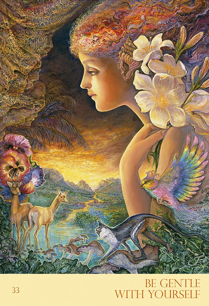 Artistic depiction of a woman with nature elements and text 'Be Gentle With Yourself' at the bottom.