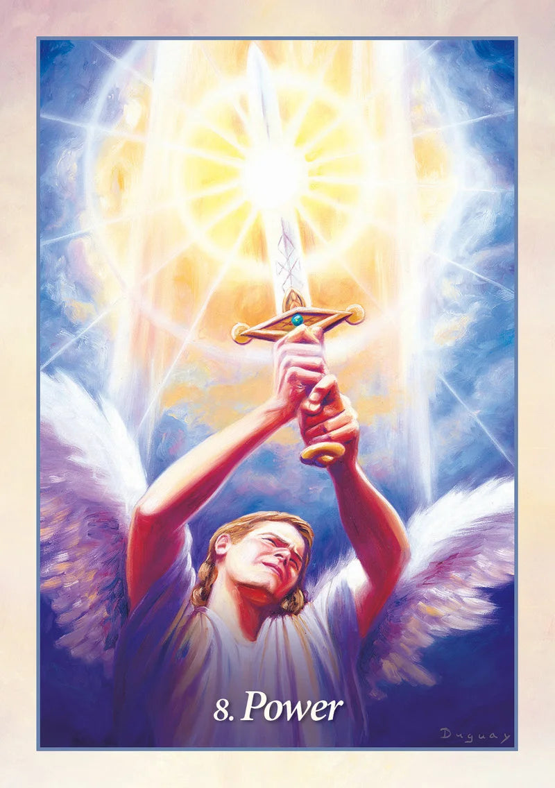 Angel holding a sword with a bright light behind, labeled '8. Power'.