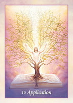 Tree of life with a person at its center on an open book, set against a pink and purple gradient background.