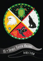 Four-leafed spirit totem animal direction design on a black background