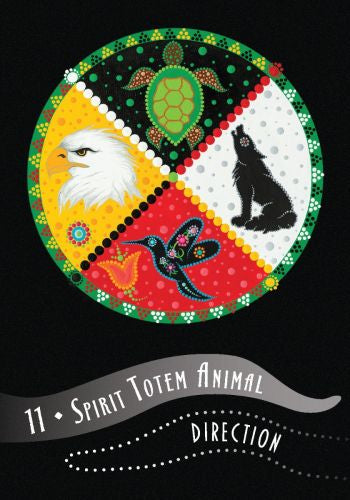 Four-leafed spirit totem animal direction design on a black background