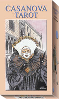 Casanova Tarot box with illustration of a masked figure and architectural background