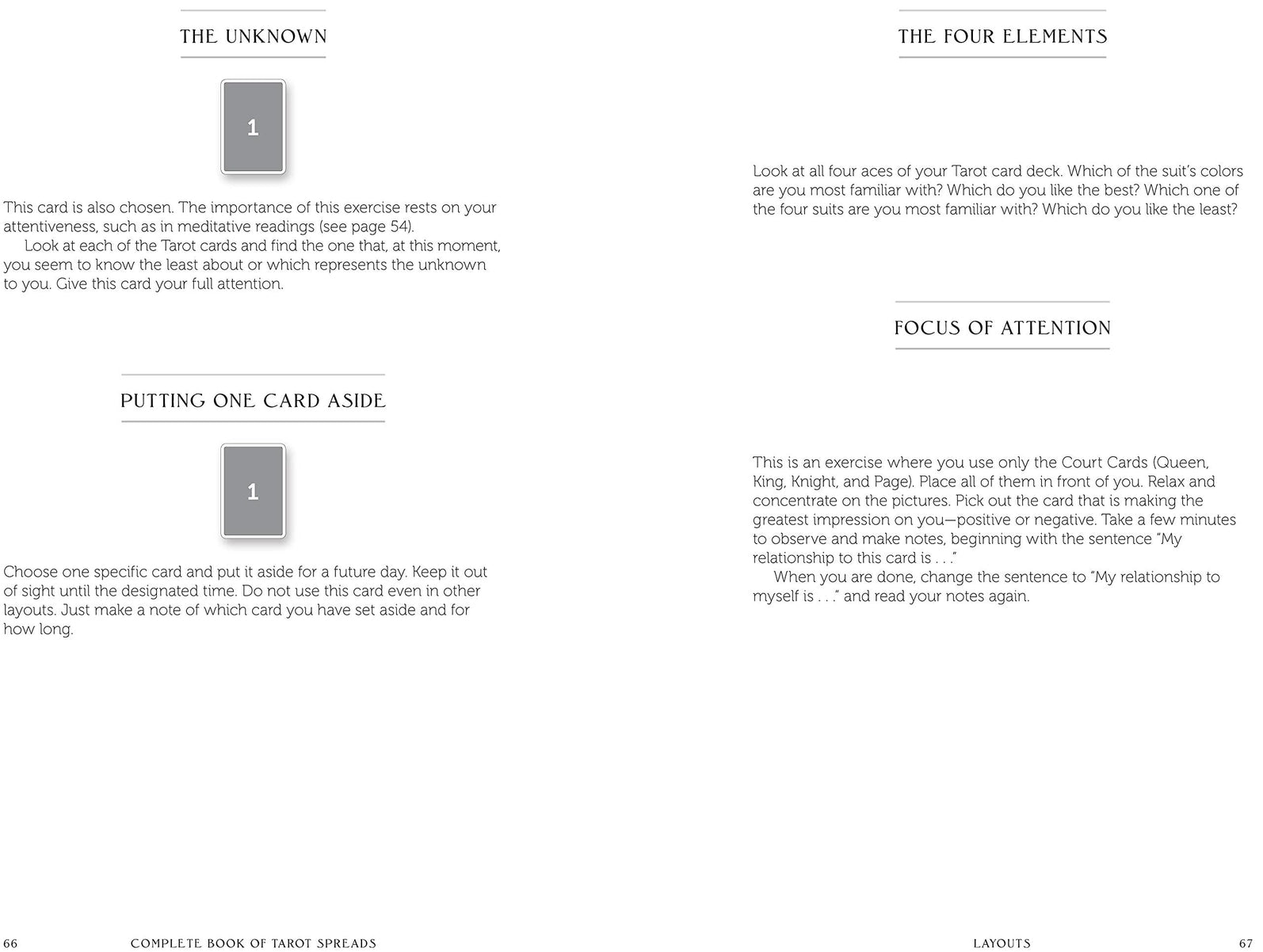 Instructions from a tarot card book on using the Four Elements and Court Cards.