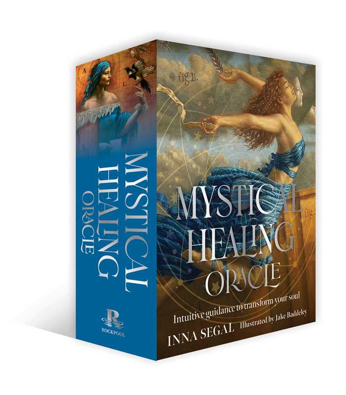 Mystical Healing Oracle card set packaging with artistic design and text.