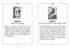 Two tarot cards with images, text, and symbols on a white background