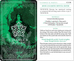 Magical ritual card with green design and text on a white background