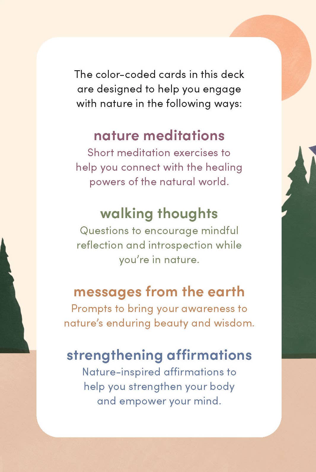 Card with nature-themed activities on a beige background