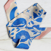 Skinny Silk Scarf / Tarot Tie - Moonlit Blooms