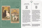 Two tarot cards titled 'The Lovers' and 'The Chariot' on a green background with text on the right.