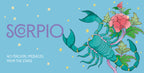 Scorpio zodiac sign with flowers and stars on a blue background