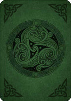 Green book cover with Celtic knot design and triskele symbol