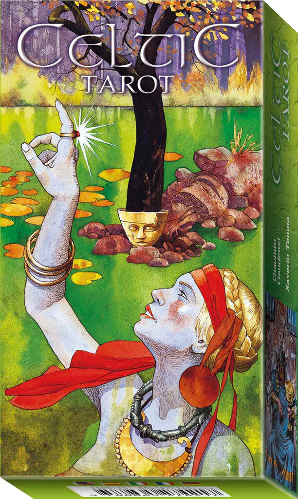 Celtic Tarot card box with artistic design of a woman and tree