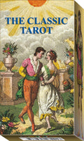 Cover of 'The Classic Tarot' with vintage-style illustration of a couple and sun.