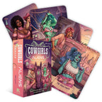 Cowgirls and Aliens Oracle cards with colorful illustrations on a white background