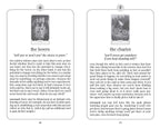 Two tarot card illustrations with descriptions and text on a white background