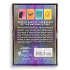 Back of a card game packaging with colorful cards and text on a white background