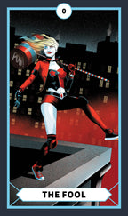 Superhero character in red and black costume with 'PWN!' on a cityscape background, labeled 'The Fool'.