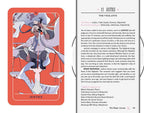 Card from a tarot deck titled 'Justice' with an illustration of a person holding a sword and scales.