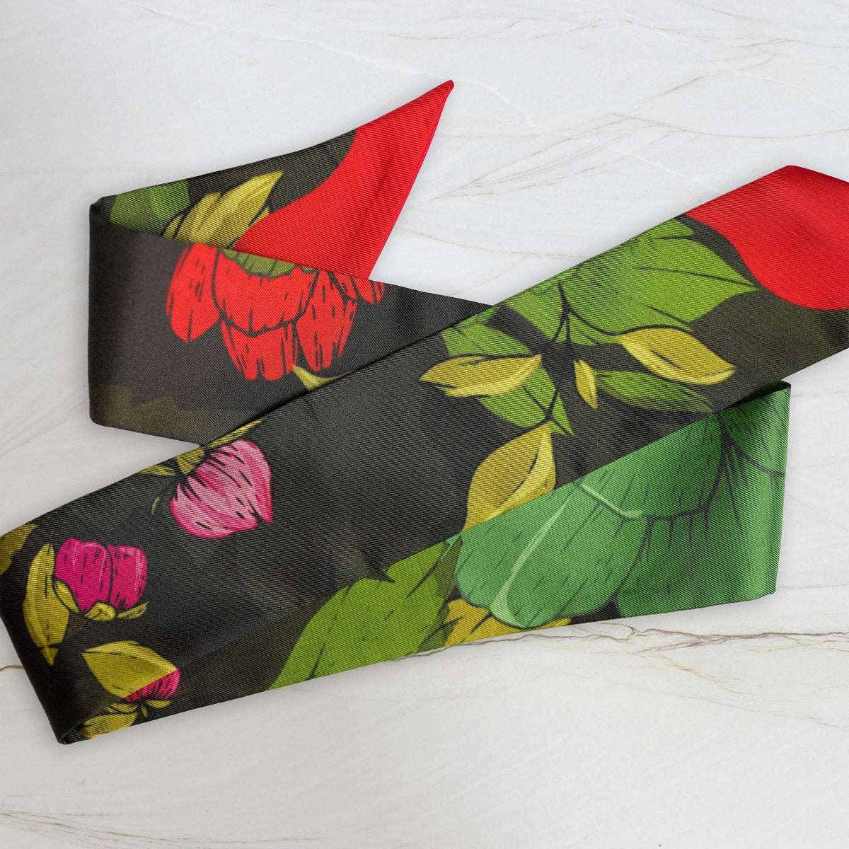 Skinny Silk Scarf / Tarot Tie - Secret Peony Garden