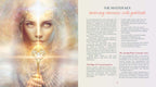 Magazine page with a woman's face and a glowing key symbol, text on consciousness and gratitude.