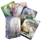 Angel Oracle cards with a box featuring angel illustrations on a white background