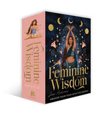Feminine Wisdom Oracle book cover with a woman in a meditative pose against a night sky with moons and stars.