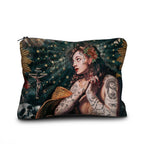 Pouch with artistic representation of a modern Mary Magdalene with tattoos