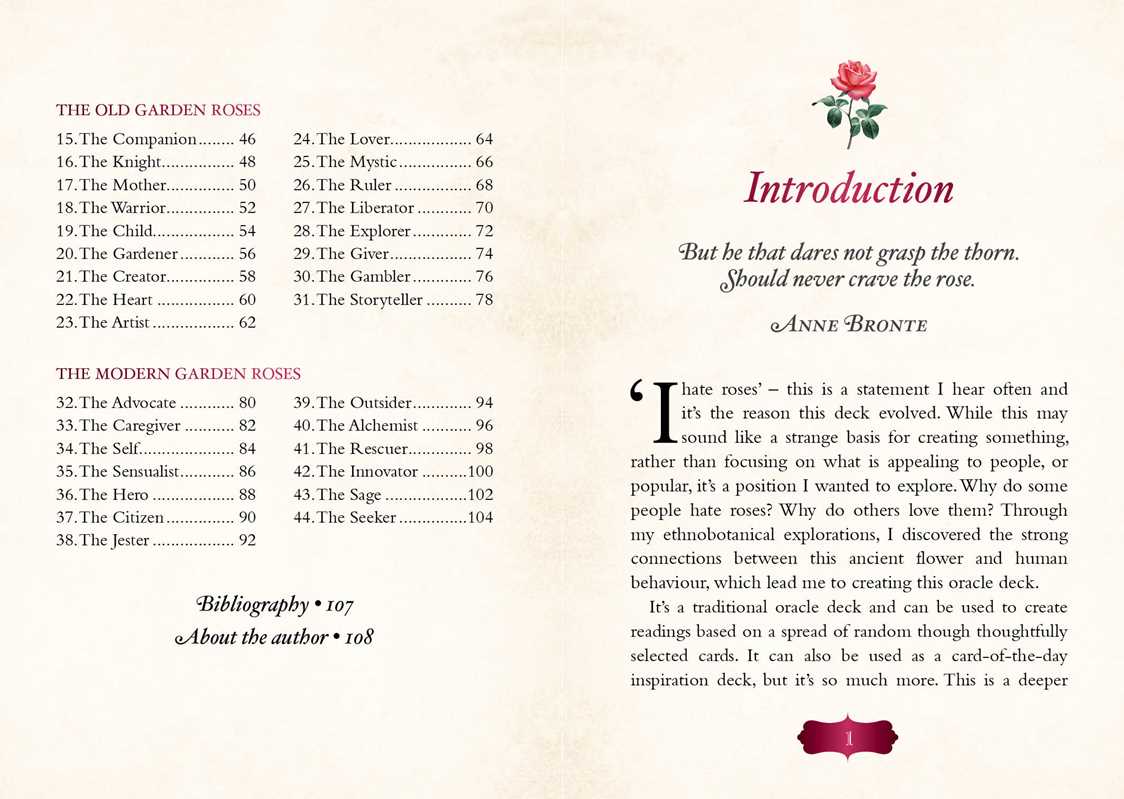 Book page with text and rose illustrations on a beige background