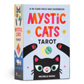 Mystic Cats Tarot book cover with colorful text and cat illustrations on a light blue background