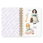 Notebook with illustrations of dolls on a white background