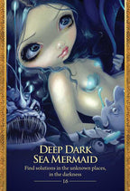 Illustration of a sea mermaid with text 'Deep Dark Sea Mermaid' on a blue background