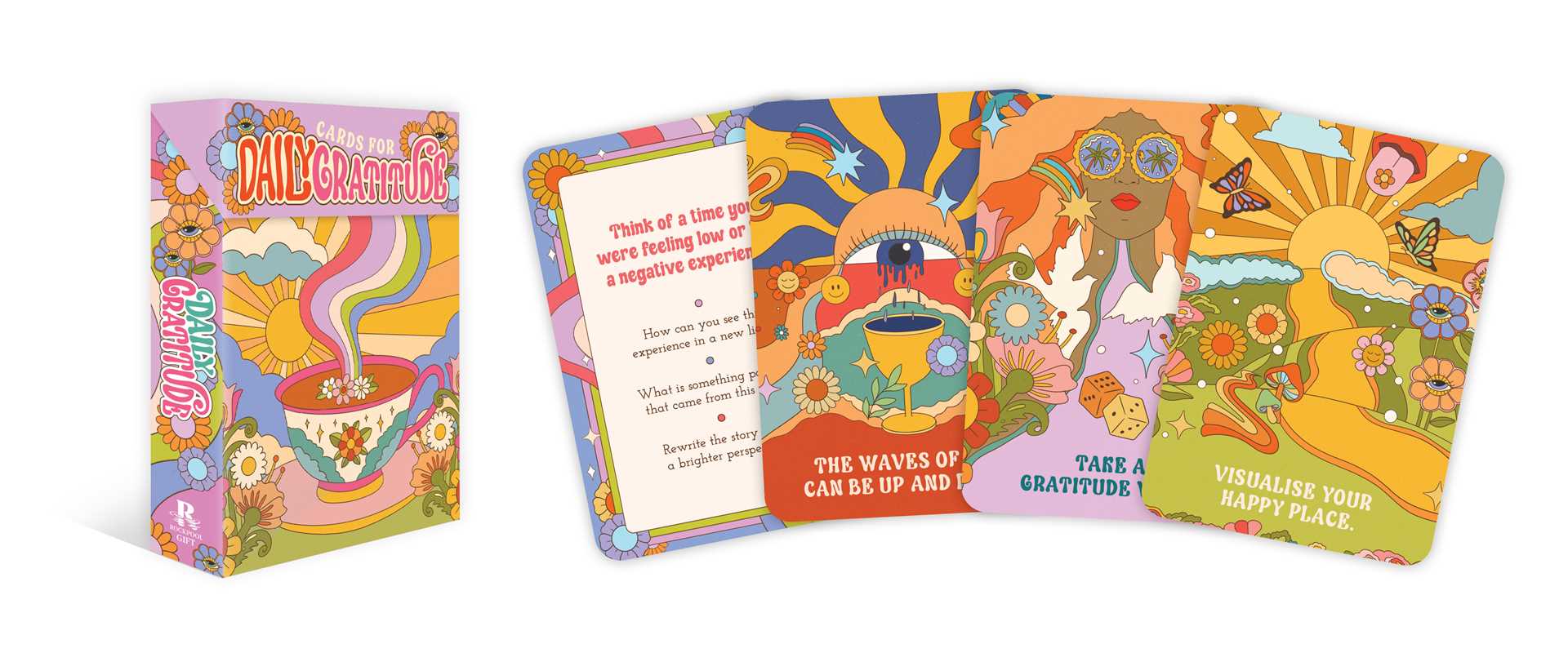 Colorful card deck with a box on a white background