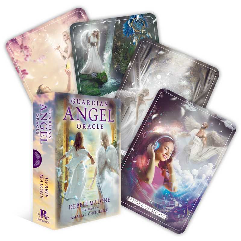 Guardian Angel Oracle cards with colorful illustrations on a white background