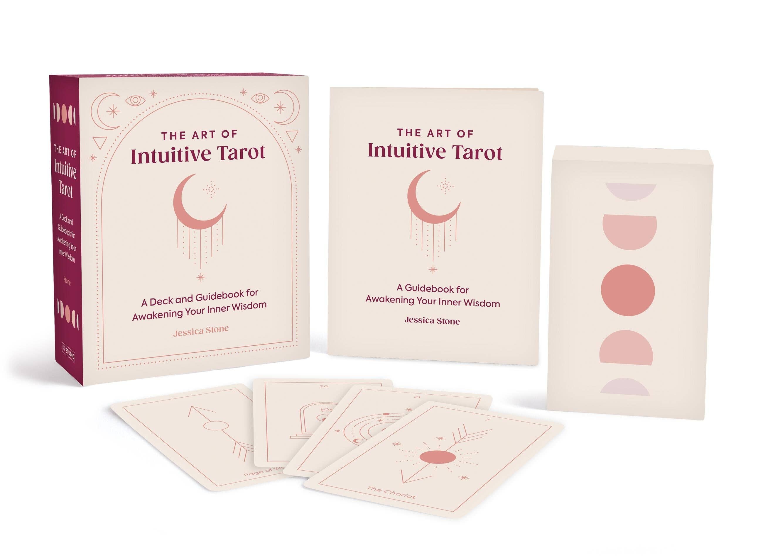Intuitive Tarot card set with packaging and cards on a white background