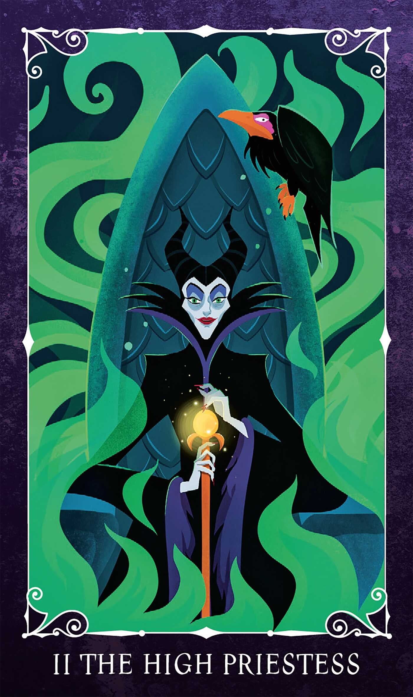Character in a green hooded robe with a staff, surrounded by swirling green patterns on a purple background.