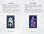 Card from a tarot deck with text and illustrations on a white background