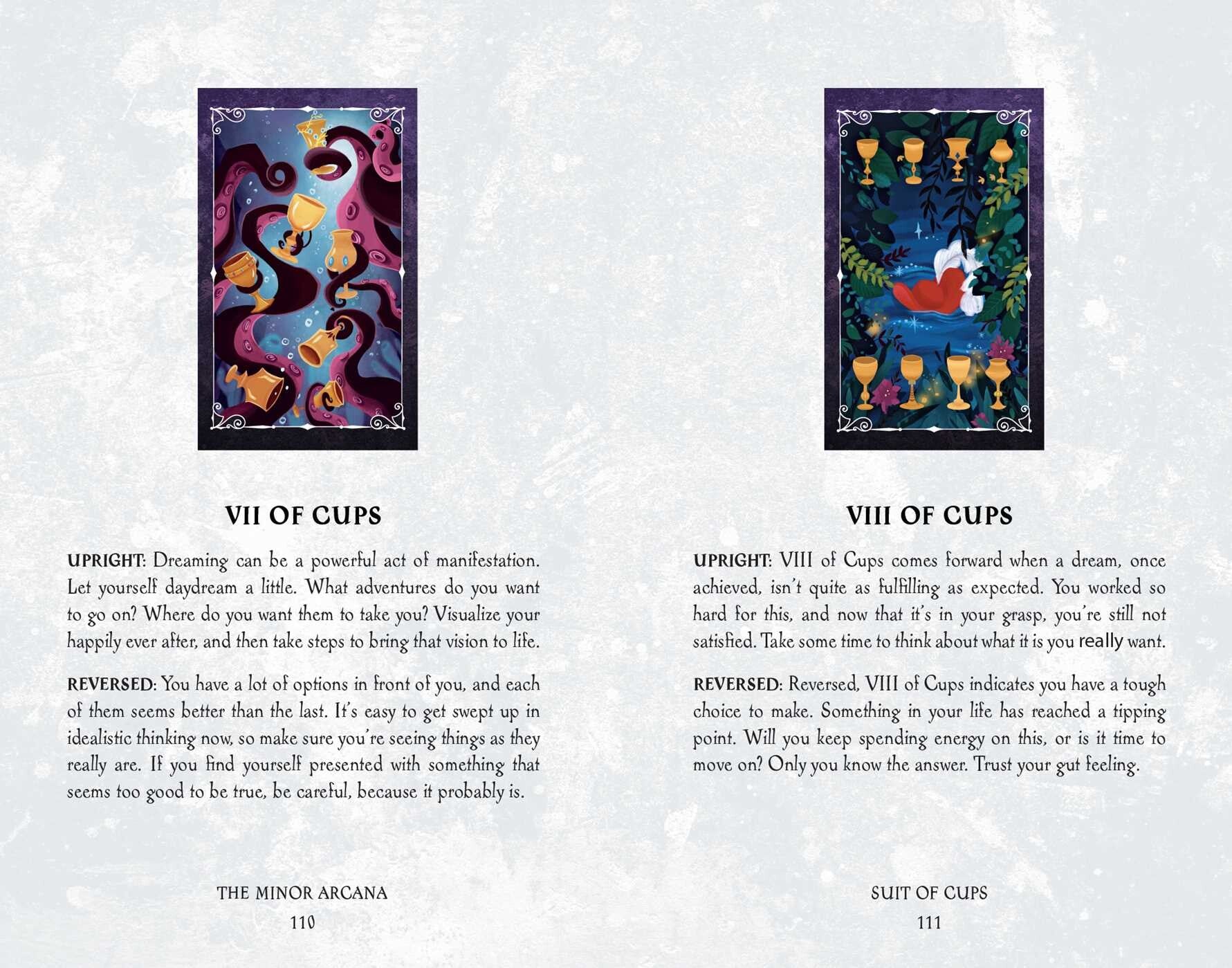 Two tarot cards from 'The Minor Arcana' with descriptions on a white background.