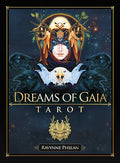 Book cover of 'Dreams of Gaia Tarot' by Ravynne Phelan with mystical design elements.