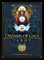 Book cover of 'Dreams of Gaia Tarot' by Ravynne Phelan with mystical design elements.