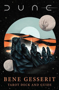 Book cover of 'Dune' featuring desert landscape with mountains and moons.