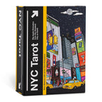 NYC Tarot card deck packaging with colorful cityscape illustration on a white background