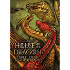 Book cover of 'House of the Dragon' Tarot Deck & Guidebook with two dragons on a green background.