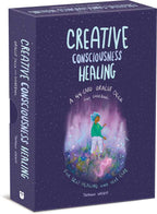 Box for 'Creative Consciousness Healing' oracle deck with a person in nature design on a dark blue background.