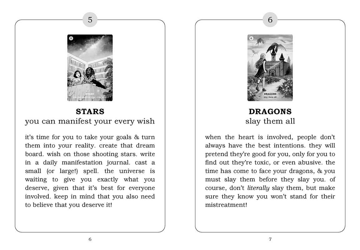 Two tarot cards with text and images on a white background