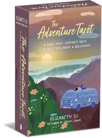 Box of 'The Adventure Tarot' with a van and landscape illustration on a white background
