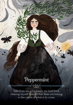 Illustration of a woman in a dark dress with plants, surrounded by nature elements.